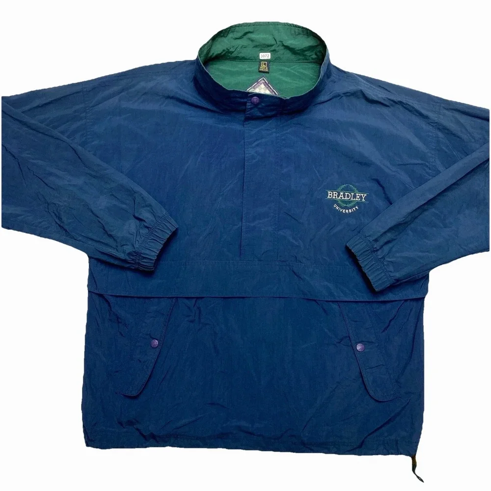 Bradley University Jacket Mens Large Blue Anorak Nylon Pullover Windbreaker
